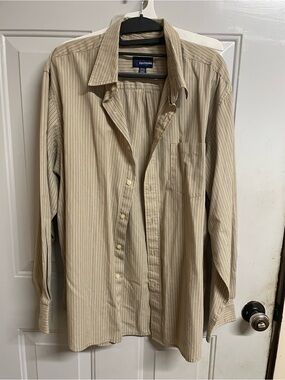 Basic Editions Men's Tan Beige Stripe Dress Shirt L